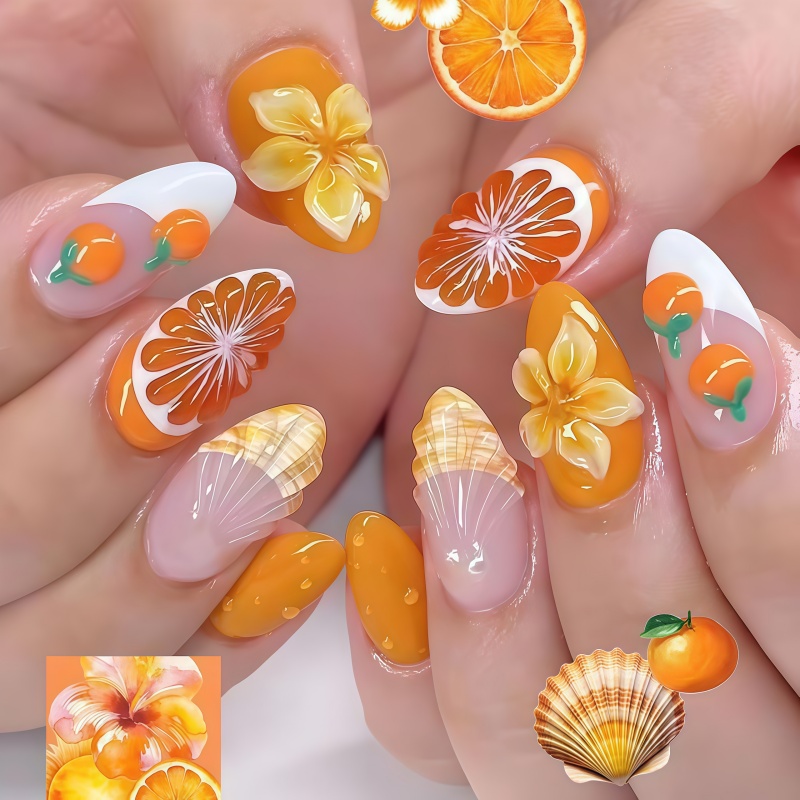Nail Art Orange - 2026Nieuw 30 stuks 3D Fruit Oranje
