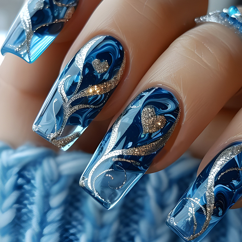 Nail Art Press On - 24 stuks blauwe pers op nagels