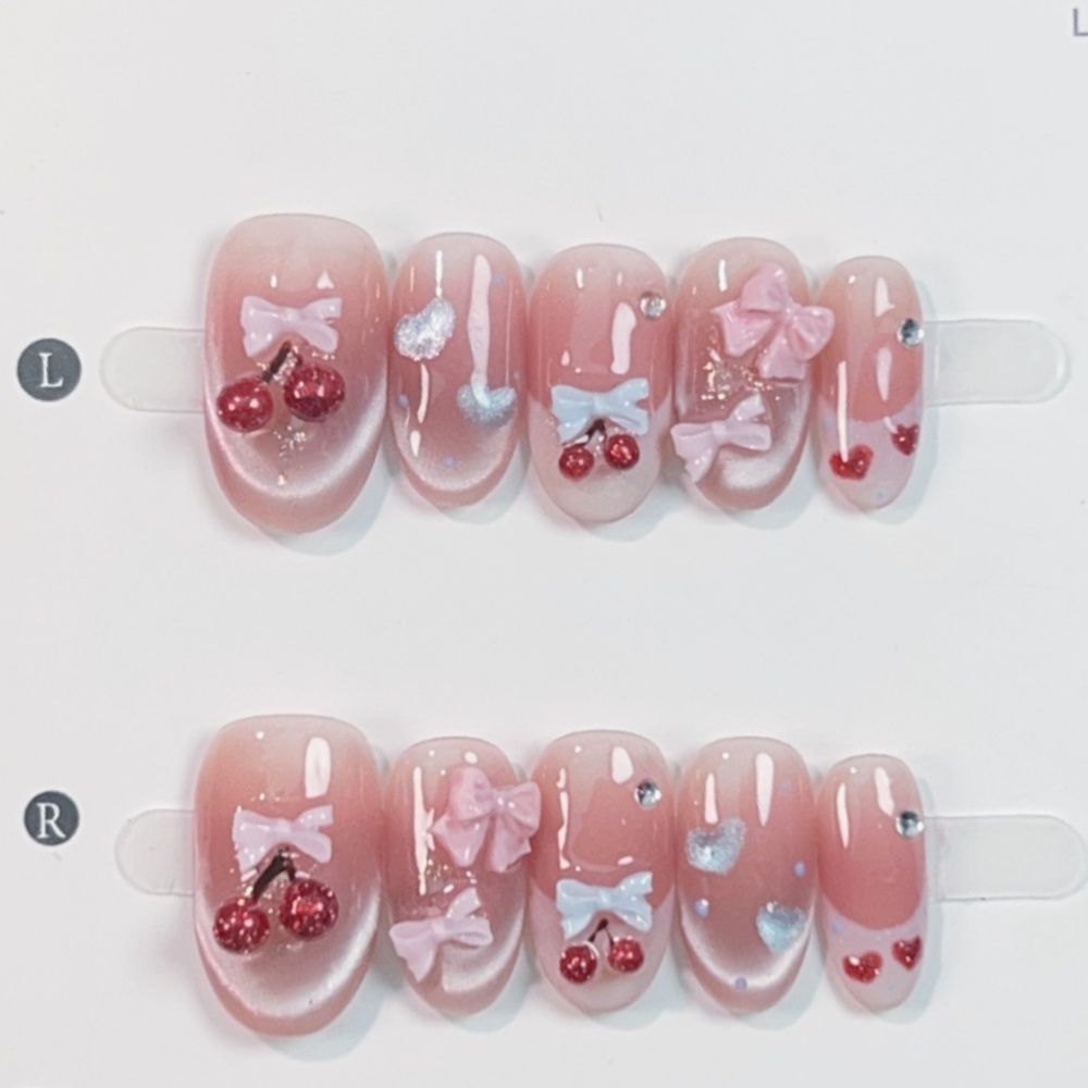 Nail Art Pink - 10st Cat's Eye Handgemaakte nepnageltips Zoete